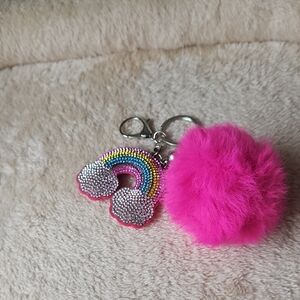 Rainbow and Pink Fluffy Keychain